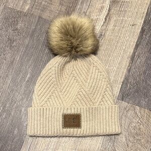 CC Boutique Cream Knit Pom Beanie